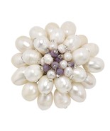 Extraordinary Mum Blossom White Pearl &amp; Colored Stone Brooch Pin - £24.92 GBP