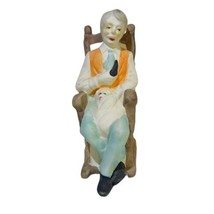 Bisque Ceramic Vintage Hand painted 6.25” Older Man Rocking Chair Cat Pipe - £11.66 GBP