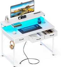 Odk 40 Inch Small Computer Desk With 3 Drawers And Usb Power Outlets,, White - £117.28 GBP