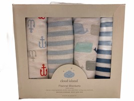 Cloud Island Nautical Flannel Baby Blanket Whale Anchor Stripped 4ct Target NEW - £15.68 GBP