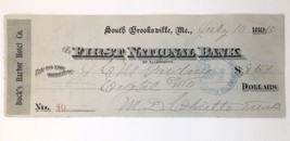 1895 Check First National Bank South Brooksville ME Buck&#39;s Harbor Hotel #40 - £11.21 GBP