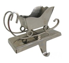 Vintage HEAVY 3D Christmas Sleigh Stocking Holder Silver Solid brass Met... - $39.59