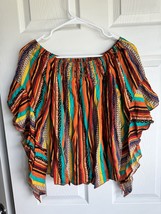 Loose Fitting Off The Shoulder Blouse With Fun Striped Pattern And Smocking - $10.80