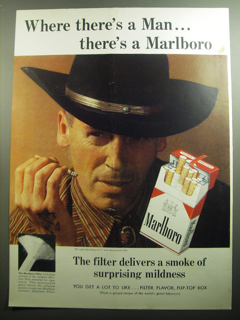 1958 Marlboro Cigarettes Advertisement Where there's a man there's a