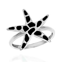Exotic Starfish Inlaid Black Onyx .925 Sterling Silver Ring-6 - £15.57 GBP