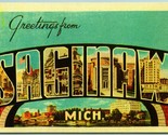 Grand Lettre Voeux Saginaw Michigan Mi Unp Chrome Reproduction Carte Pos... - $4.04