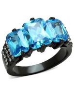 Emerald Cut Aqua Cocktail Ring Black Plated Stainless Steel TK316 - $25.00