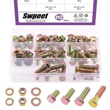 Swpeet 112Pcs 3/8-16&quot; x 3/4&quot; to 1-1/2&quot; 5 Sizes Grade 8 USS Nut Bolts Assortment - £28.30 GBP