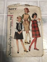 Vintage 1960&#39;s Simplicity 5077 Girl&#39;s Jumper &amp; Blouse Pattern - Size 7 C... - $7.74