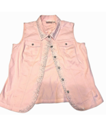 Quacker Factory M Pink Button-Up Bedazzled Vest BarbieCore Western Cowgirl - £18.12 GBP