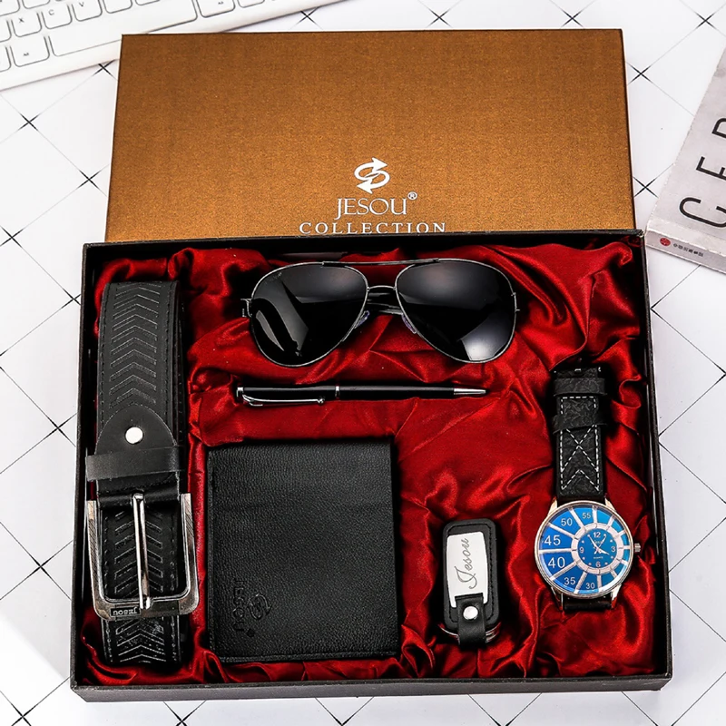  men watch luxury gifts set sunglasses top quality belt wrist watch wallet key ring pen thumb200