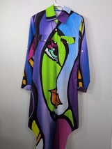 Oops Lovely Multicolor Abstract Face Print Long Sleeve Loose Thin Maxi D... - $44.55