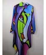 Oops Lovely Multicolor Abstract Face Print Long Sleeve Loose Thin Maxi D... - $60.93 CAD