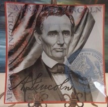 NEW Dept 56 Enesco Glass Square 9 1/2&quot; Plate Abraham Lincoln No Beard FR... - £20.02 GBP