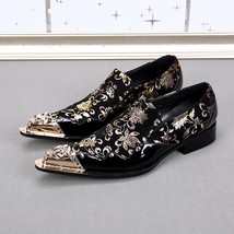 Black Italian Mens Loafers Leather lic Toe Mens Glitter Shoes Gold Floral Print  - £157.72 GBP