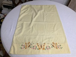 Vintage Single Hand Embroidery Pillowcase Yellow w/ Butterflies 27x20 - £14.80 GBP