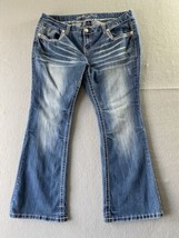 Amethyst Series 31 Jeans 38.5x29 Blue Denim Whisker Flare Stretch Tag 18 - $18.68