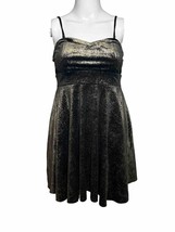 New Free People Mini Dress XS Velvet Black Gold Metallic Shimmer Strappy... - $20.68