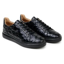Belvedere Kingstone Genuine Pirarucu Leather Lace Up Sneakers Black Br02 image 3