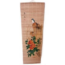 Vintage Bamboo Scroll Painted Bird Floral Flowers Wall Hanging 37x12&quot; - £14.77 GBP