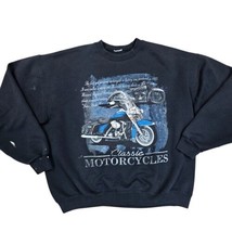 Y2K Mens Classic Motorcycle Graphic Crewneck Sweatshirt Stained Faded Black LG - $28.85