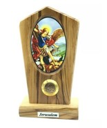 Saint Michael Desk Stand Jerusalem Soil Olive Wood San Miguel arcángel 3... - $263.43 MXN
