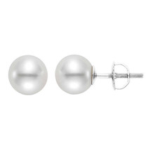 Brand New 14Kt White Gold 10mm Cultured Pearl Threaded Screw Back Post Earrings - $232.82