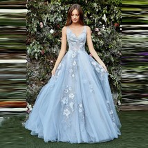 Beautiful V-Neck Wedding Evening Dress Floral Print Dress Flowered Prom Dresses  - £353.04 GBP