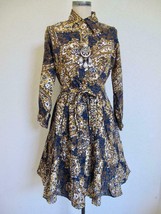 Vintage 50s 60s The Spectator Shirtwaist Dress S Pleated Skirt Tie Belt Paisley - £46.98 GBP