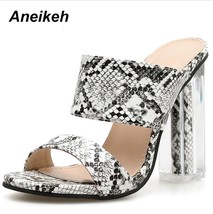 Aneikeh 2021 PVC Jelly Sandals Open Toe High Heels Women Transparent Perspex Sli - £37.92 GBP