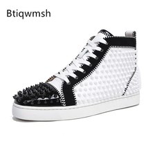 2020 New Studded Men Shoes Round Toe Rivet Lace Up High Top Mixed Color ... - £134.13 GBP
