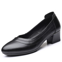 Spring Fashion Genuine Leather Pumps Women Shoes Autumn Med Heel Metal Round Buc - £40.48 GBP