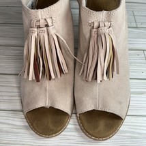 TOMS Elba Open Toe Tassel Sandal Pink Suede Block Heel Booties Shoes Women&#39;s 9.5 - £27.51 GBP