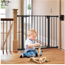 Comomy Black 30in Indoor Baby Safety Gate Pet Door Pressure Mounted Open... - $39.59