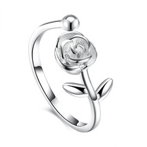 925 Sterling Argent Massif Fleur Rose Mariage Fiançailles Anneau Bague Réglable - £36.11 GBP