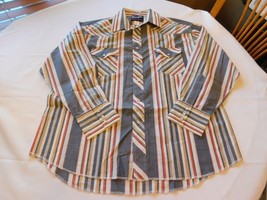 Wrangler Men&#39;s Long Sleeve Snap Up Shirt Size X-Long Tails 35/17 Striped GUC - £16.07 GBP
