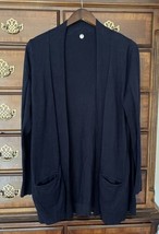 Margaret O&#39;Leary Sweater Long Sleeve Open Front Cardigan Navy Blue Cotton LARGE - £19.39 GBP