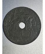 French Indochina 1 Cent 1938 Holed Bronze Coin - KM#12.1, Marianne Design, VF Co - $25.00
