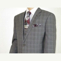 Mens Renoir  3 Piece Vested Suit Glen Plaid Notch Lapel Business 278-1 Gray New image 2