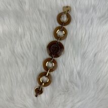 Fossil Watch Women Gold Tone Brown Circles Link Band Needs Battery 7" - $22.95