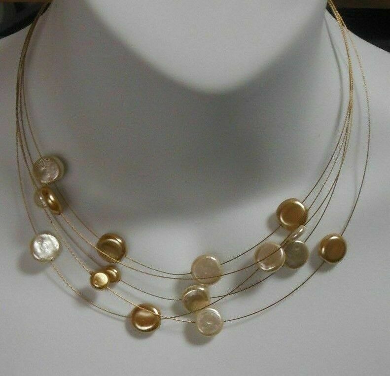Vintage Avon Multi-strand Gold-tone Wired Flat Bead Collar Necklace - $15.83