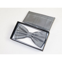 Men Bow Tie Hankie Formal Tuxedo, Business Suit #BT43 Black White Hounds tooth image 5