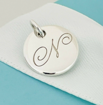 Tiffany Letter N Alphabet Initial Round Circle Disc Notes Silver Charm Pendant - $169.99