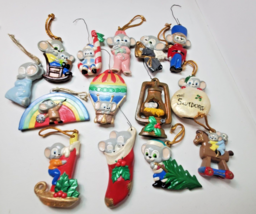 Vintage Hand Painted Mice Mouse Ceramic Christmas Ornaments Lot of 14 Hollow - £38.72 GBP
