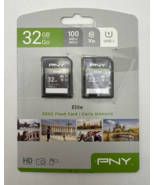 2 Pack PNY Elite Class 10 U1 V10 SDHC Flash Memory Card 32GB UHS-I 100MB... - $333.73 MXN