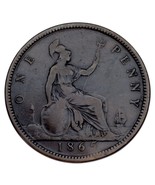 1865 Great Britain Penny VF Condition KM #794.2 Rim Bump on Rx - $41.57