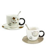 Pack Of 2 Brown And Calico Maneki Neko Cat Mugs 8oz With Saucer &amp; Notche... - $35.54 CAD
