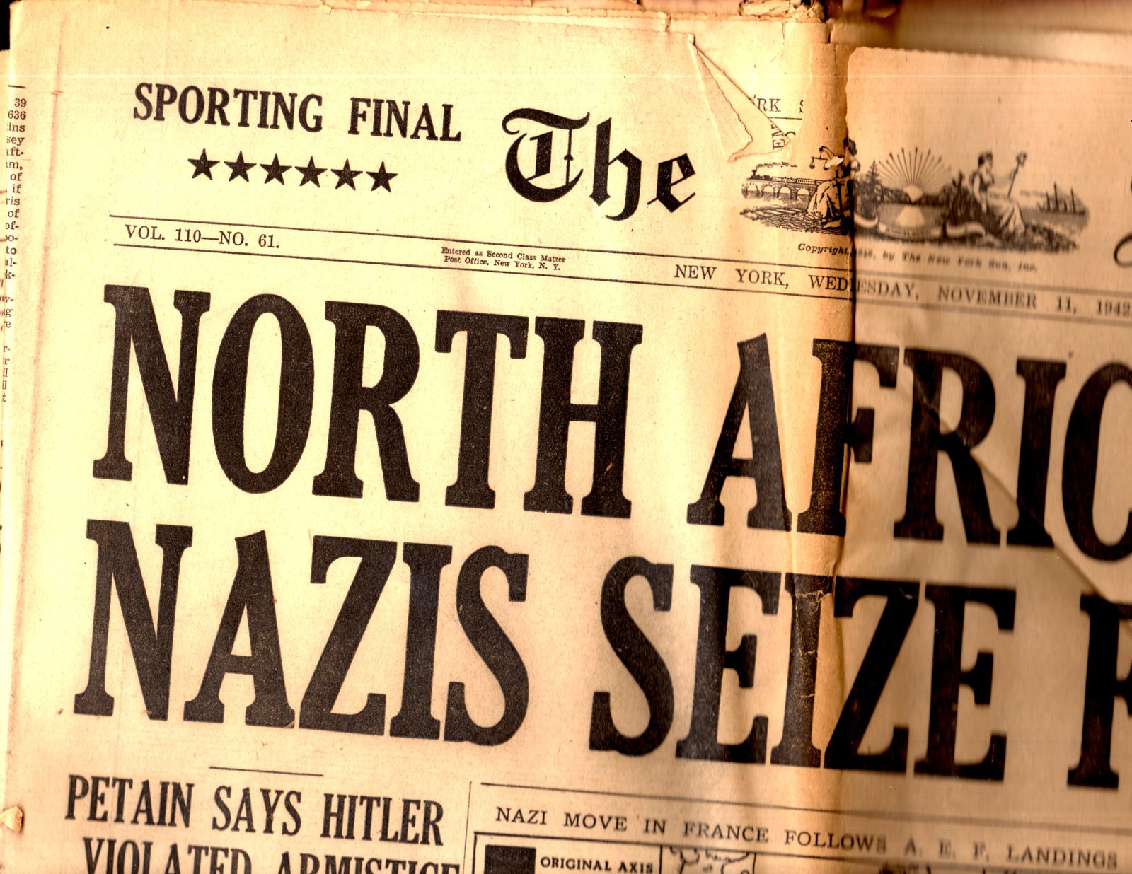 The Sun, New York, Wenesday November 11,1942 - $4.90