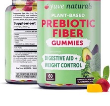 Yuve Prebiotic Fiber Gummies 60 Gummies Strawberry Peach &amp; Blackberry  - £12.22 GBP