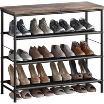 Shoe Rack Organizer 4 Tier Metal Organizer Shelf With Industrial Mdf Board And L - £51.95 GBP